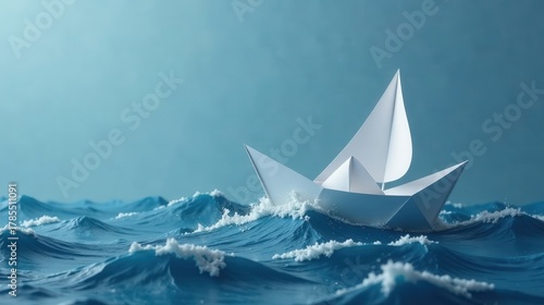 A Delicate Paper Boat Bravely Navigates Turbulent Waters, a Symbol of Resilience and the Unpredictability of Life's Journey