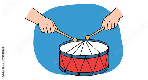 Let's make music with a vibrant red drum and drumsticks, perfect for kids' activities, musical education, and creative projects!