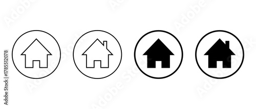Home icon in circular outline. House symbol. Real estate and architecture sign
