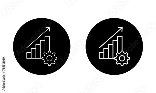 Business growth optimization icon in black circle. Progress and performance improvement symbol