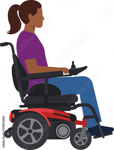 Diverse woman operating electric wheelchair vector illustration