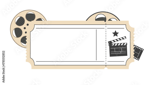Get Your Movie Ticket Now with Classic Film Reel and Clapperboard Graphics Ready for Your Special Event or Cinematic Celebration Invite