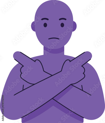 Decision refusal illustration: person with no gesture and crossed arms