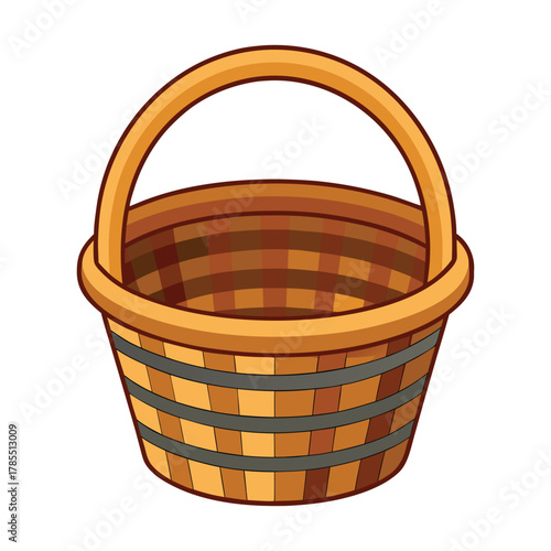 a wooden basket with a handle on a white background