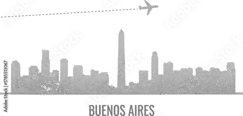 Buenos Aires Skyline with Airplane and Flight Path