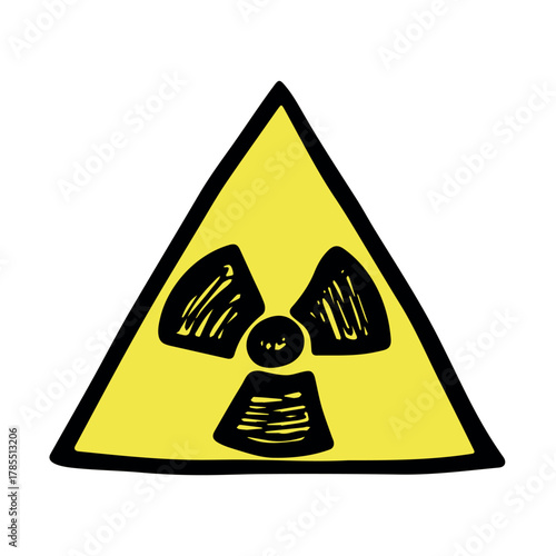 Hand drawn radiation sign Nuclear radiation hazard symbol Radioactive danger warning sign clipart in doodle style Nuclear safety Radioactive waste Single element for print, web, design, decor