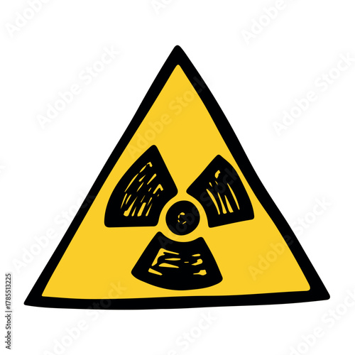 Hand drawn radiation sign Nuclear radiation hazard symbol Radioactive danger warning sign clipart in doodle style Nuclear safety Radioactive waste Single element for print, web, design, decor