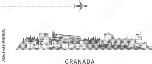 Granada Skyline with Airplane and Flight Path