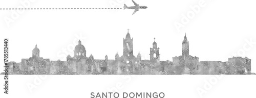 Santo Domingo Skyline with Airplane Travel Icon