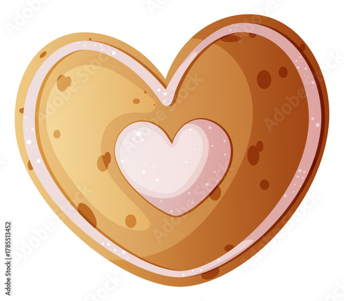 Heart Shape Shortbread Cookie with Vanilla Icing Decoration. Holiday Baked Goods Illustration Isolated