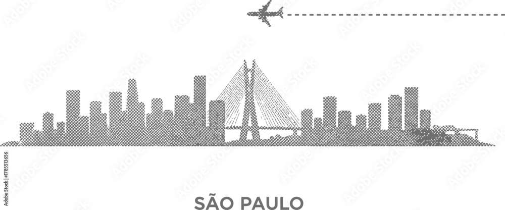 Fototapeta premium São Paulo Skyline with Airplane Silhouette