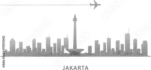 Jakarta Skyline Silhouette with Airplane Travel Icon