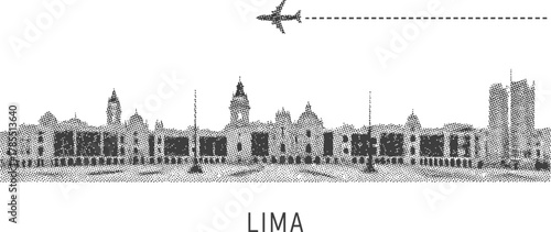 Lima Skyline with Airplane and Dashed Line