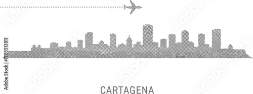 Cartagena Skyline with Airplane and Dotted Line
