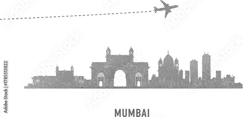 Mumbai Skyline Silhouette with Airplane Trail