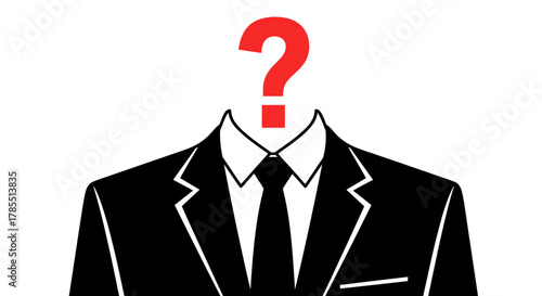 Elegant business suit with question mark for head, mystery employment