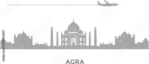 Agra Silhouette with Airplane and Text