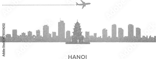 Hanoi Skyline with Airplane and Dotted Trail