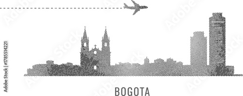 Bogota Skyline with Airplane Flying Overhead
