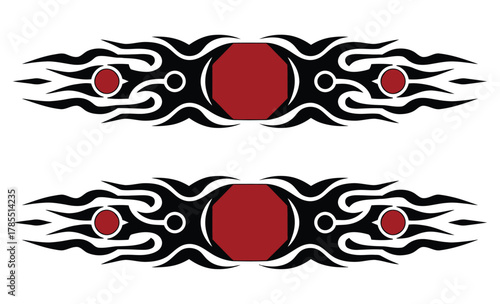 Car sticker vector templates for sporty vehicle wrap design, auto tuning graphics, racing decals, and high-performance car customization artwork isolated on dark background for garage projects