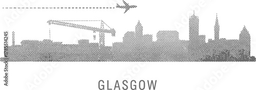 Glasgow Skyline Halftone Airplane Travel Icon