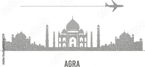 Agra Taj Mahal Skyline with Airplane Travel Path