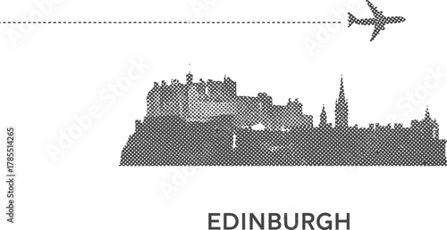 Edinburgh Cityscape Silhouette with Airplane Travel Icon