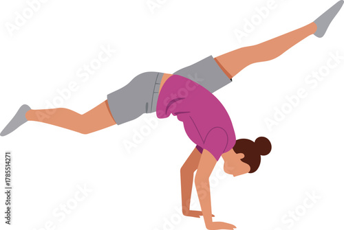 Female handstand split pose vector illustration strength training