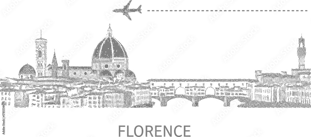 Fototapeta premium Florence Skyline Airplane Travel Icons Graphic