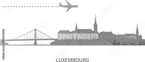 Luxembourg Skyline with Airplane and Bridge in Dot Art Style
