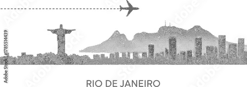 Rio de Janeiro skyline silhouette with Christ the Redeemer and airplane
