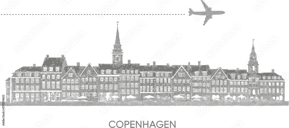Fototapeta premium Copenhagen Skyline and Airplane Graphic