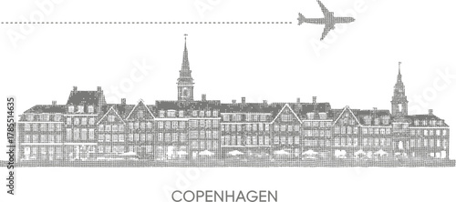 Copenhagen Skyline and Airplane Graphic