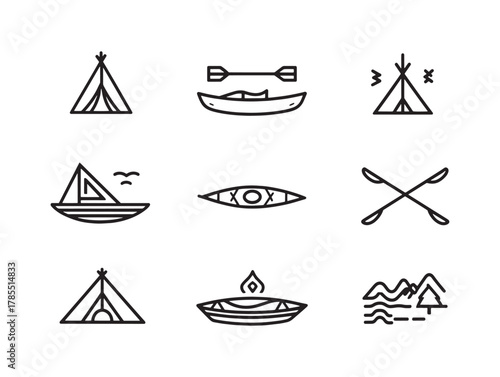 Kayak line art explore nature adventure