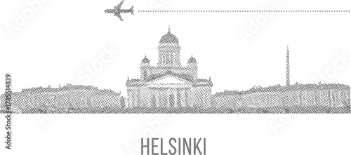 Helsinki Skyline Silhouette with Airplane