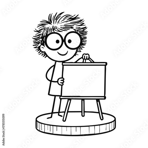Cartoon boy drawing on easel illustration