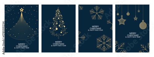 Christmas card templates, new year invitation and decorative background set