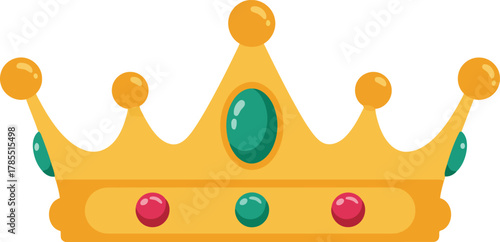 Golden royal crown icon vector illustration with gems