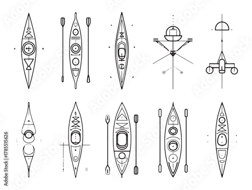 Kayak Line Art Gliding Across Serene Lakes