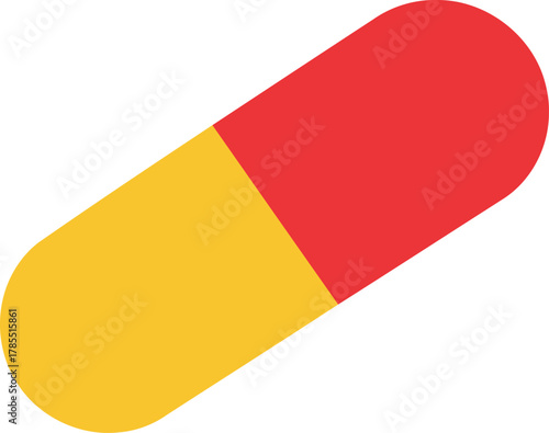 Modern red yellow capsule pill icon for health & medicine design