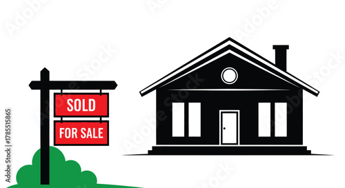 Dream home sold! Black house with a sold sign for real estate success