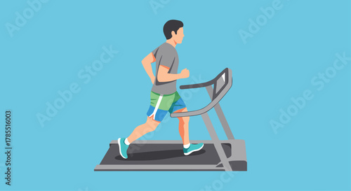 Active lifestyle concept showing man running on treadmill for fitness and wellness in a modern gym, perfect for health and sports marketing
