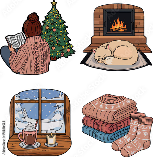 Cozy Winter Christmas Clipart Bundle  Holiday Comfort Illustrations