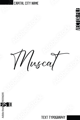 Muscat  -Capital City Name Cursive Calligraphy Decorative Text Design Vector Element