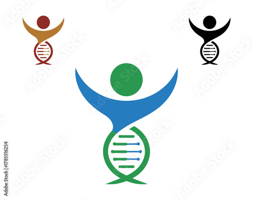 Abstract representation of a human figure with a DNA helix integrated into its body, symbolizing genetics and life sciences.