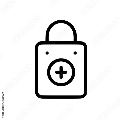 Vector illustration of plus symbol on tote bag for online shopping user interaction and retail design