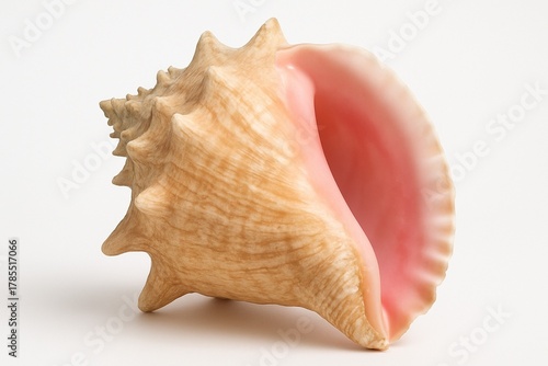 Shell's Whisper: A conch shell, in all its natural splendor, displays its exquisite spiral and the delicate blush of its interior, a testament to the sea's beauty.
