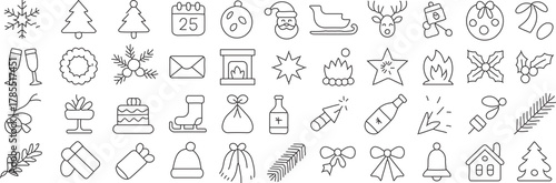 Festive Christmas Holiday Icon Set for Invitations and Design Projects, Hand Drawn Style, Ideal for Winter Celebrations and Seasonal Greetings