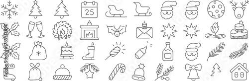 Celebrate the Magic of Christmas with this Collection of Charming Hand-Drawn Style Icons, Perfect for Holiday Greetings and Festive Designs, originally a vector.