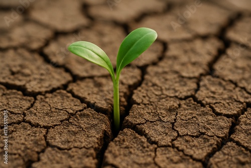 Emergence of Resilience: A tender sprout of life valiantly pushes through the parched earth, embodying the spirit of hope and the triumph of nature's tenacity.
